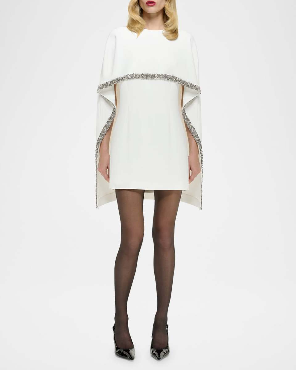 Embellished Cape Satin Crepe Mini Dress